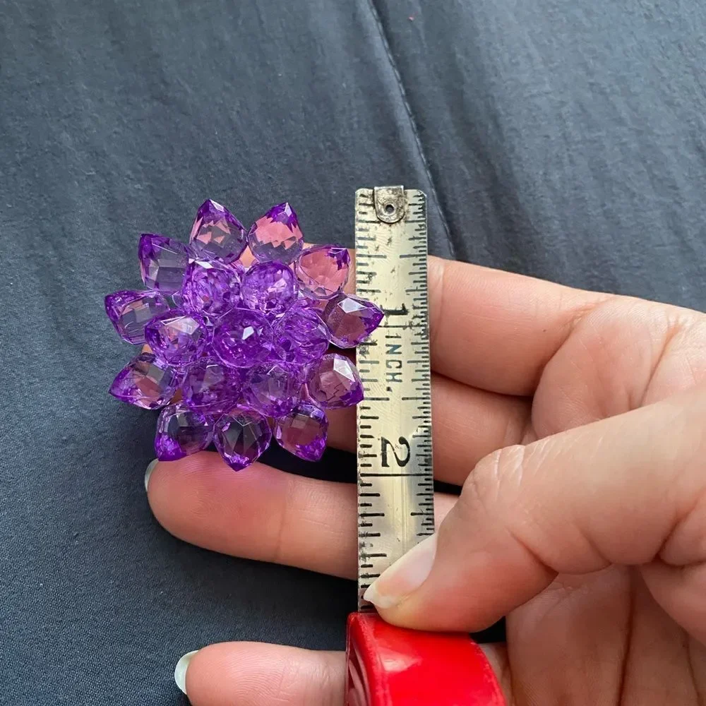 Kids Fun and Bold Purple Translucent Plastic Crystal Flower Ring